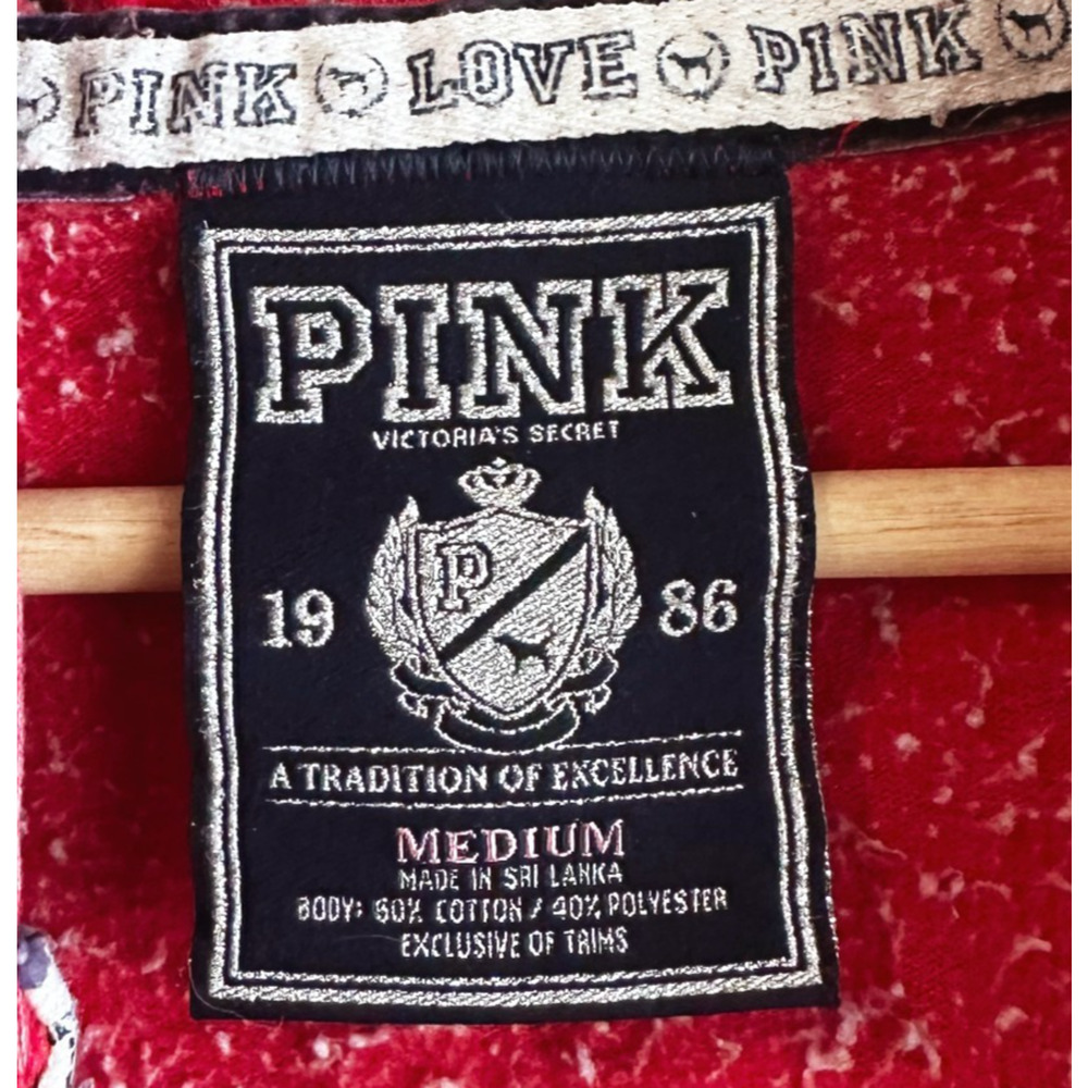 VTG Pink Victoria's Secret Zip Up Hoodie Medium Logo Y2K Bling Rhinestone - Picture 5 of 9